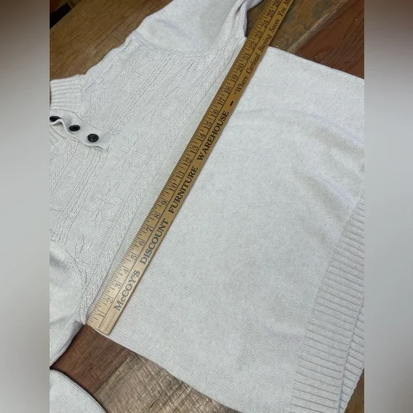 CHAPS size Large Cream Cotton  3-Button Mock Neck Pullover Sweater prep winter - Picture 6 of 12